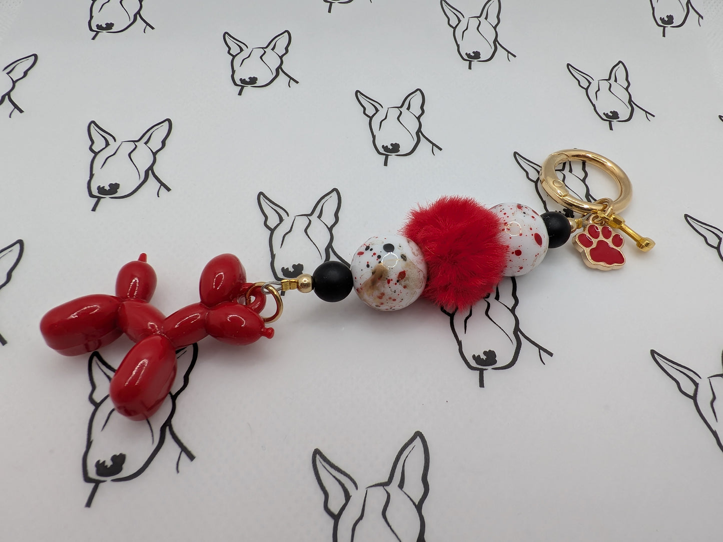 Balloon Dog Keyring | Red Black & Gold Speckled Bead | Cute Dog Keychain Gift