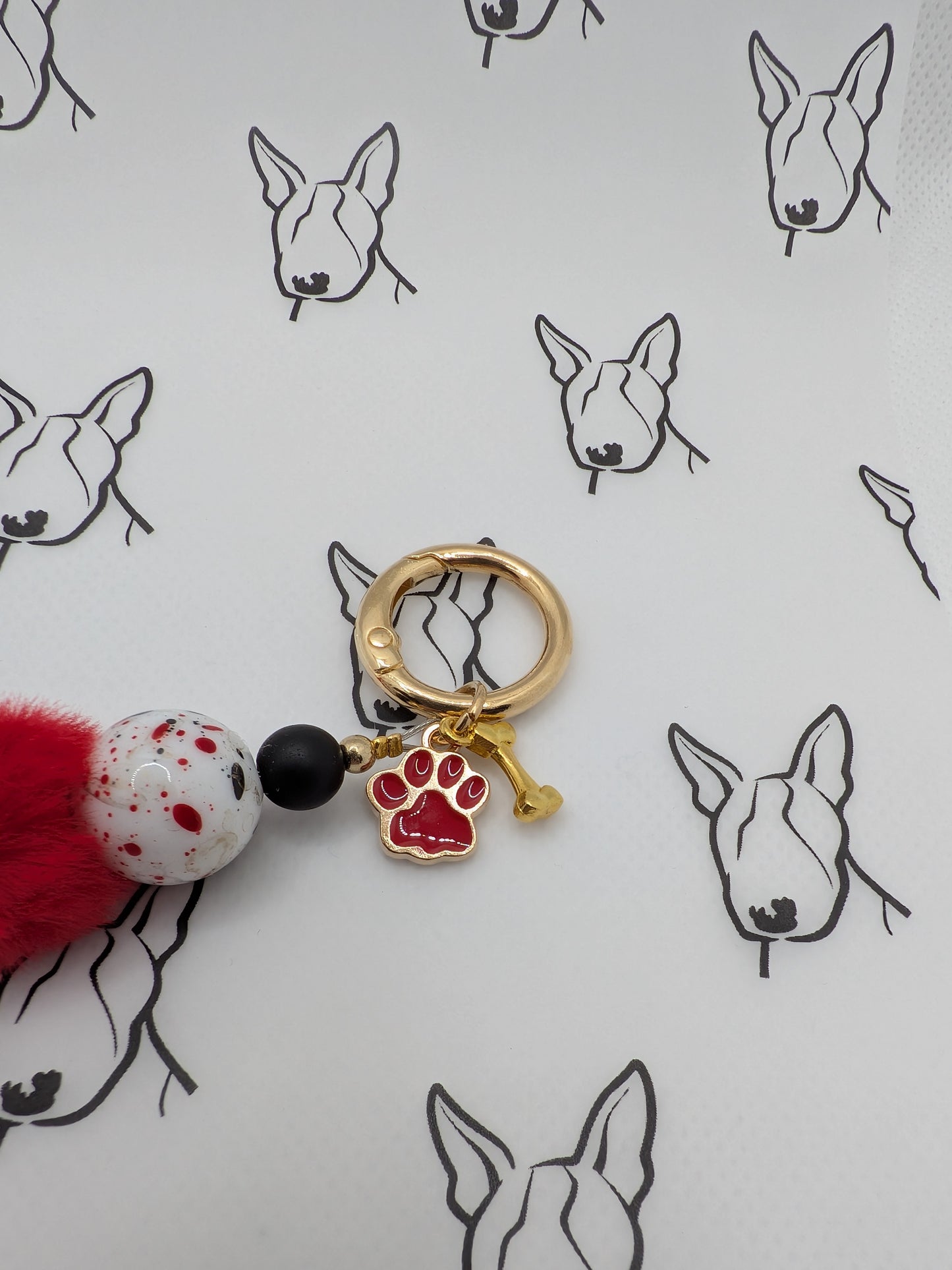 Balloon Dog Keyring | Red Black & Gold Speckled Bead | Cute Dog Keychain Gift