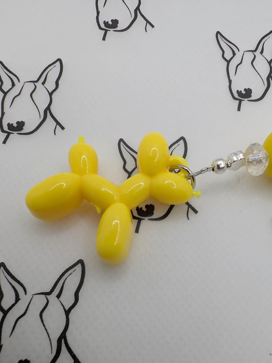 Balloon Dog Keyring | Yellow Silicone Daisy Bead | Cute Dog Keychain Gift