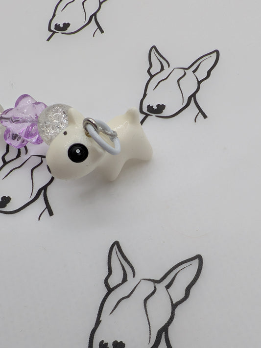 Bull Terrier Keyring | Purple Flower Glass Bead | Cute Dog Keychain Gift