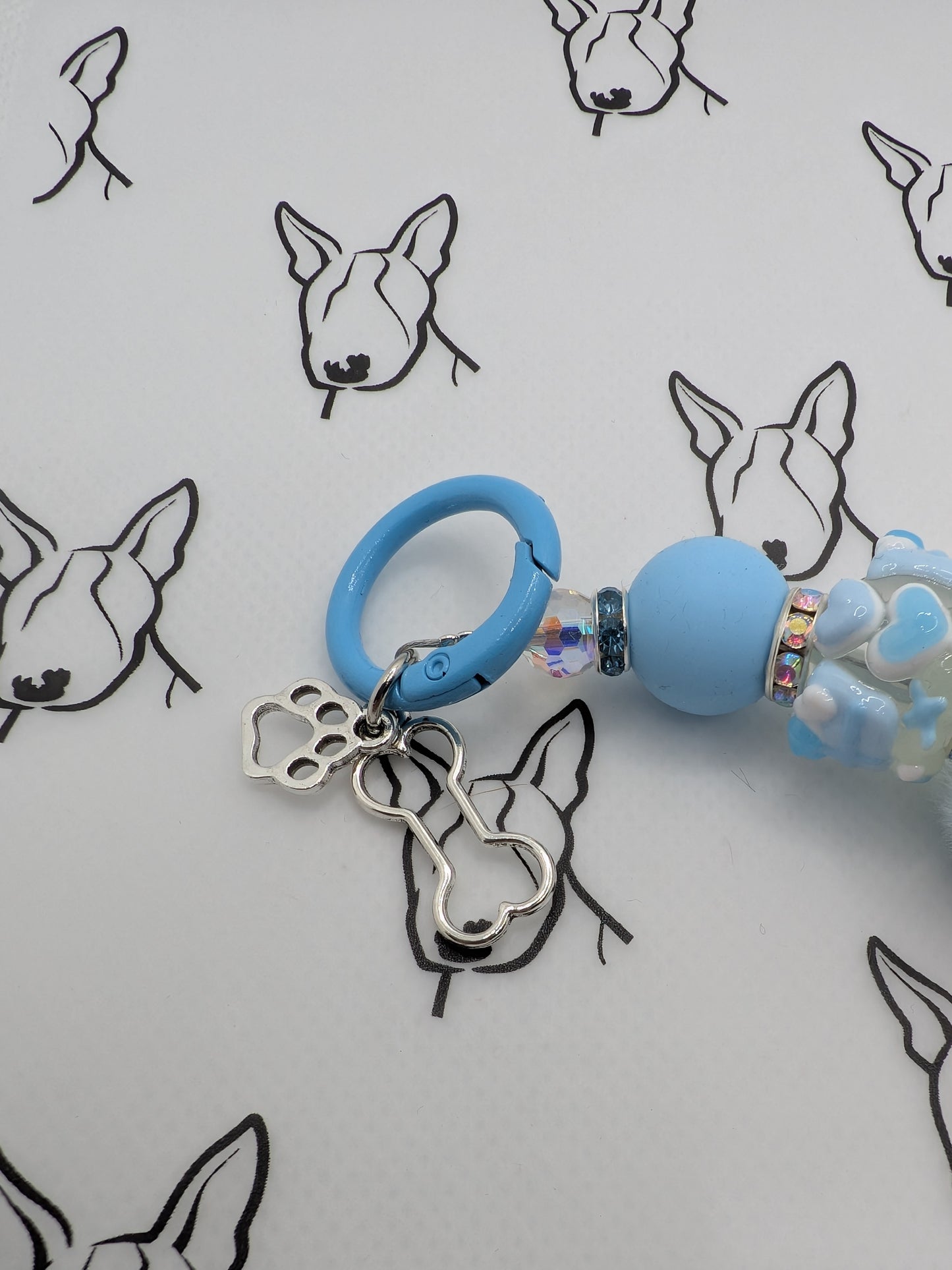 Balloon Dog Keyring | Blue Hand Painted & Fluffy Beads | Cute Dog Keychain Gift