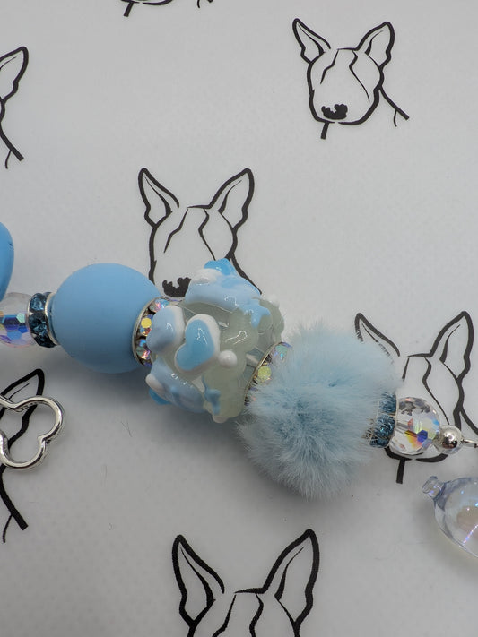 Balloon Dog Keyring | Blue Hand Painted & Fluffy Beads | Cute Dog Keychain Gift