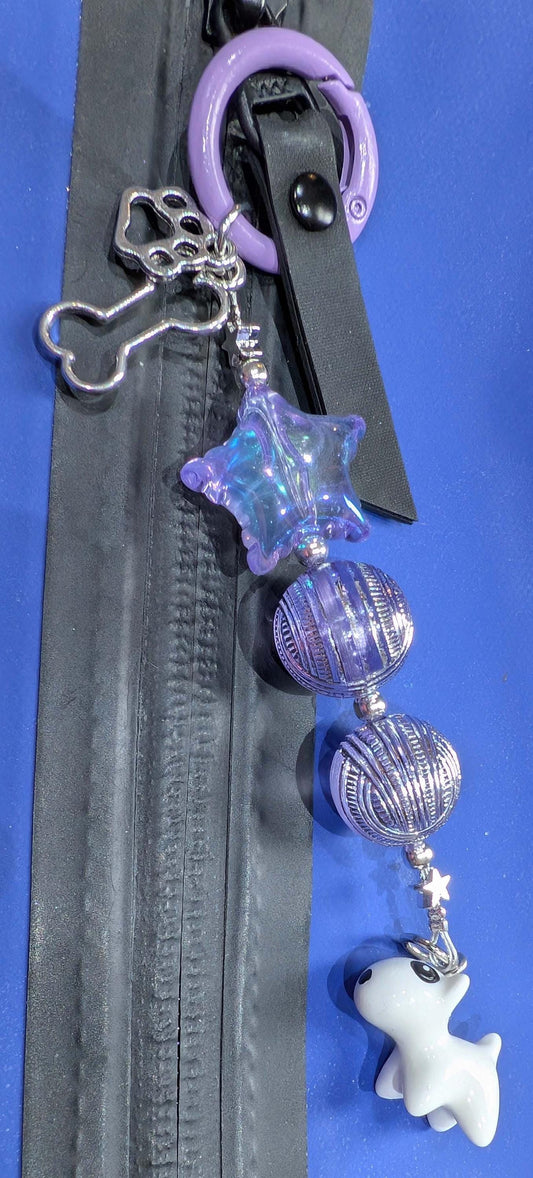 Handmade Beaded Bull Terrier Keyring / Bag Charm / Phone Charm — Purple Star
