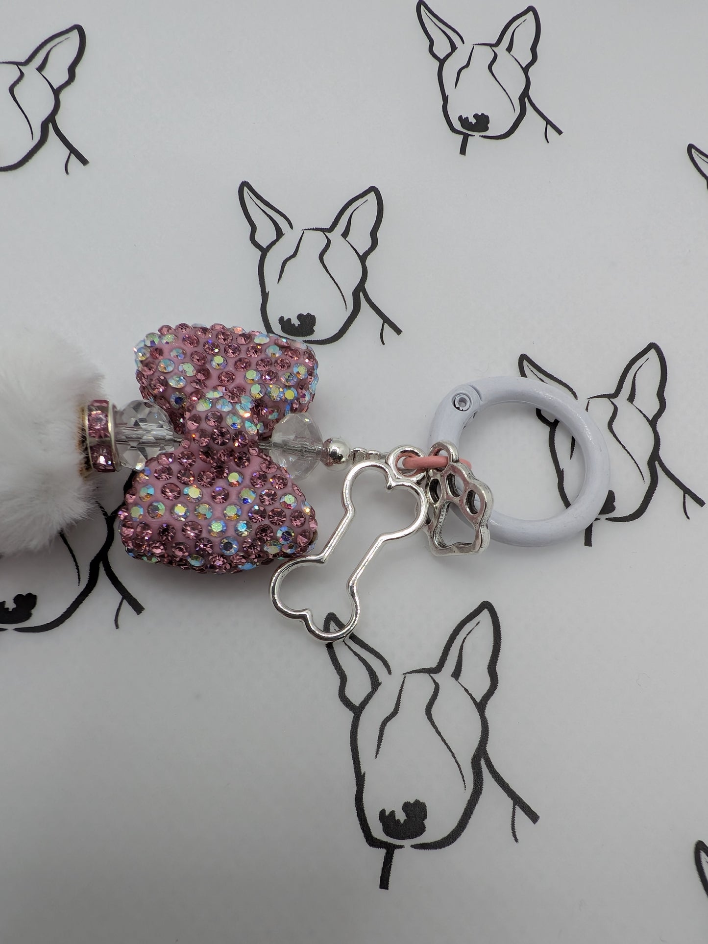 Balloon Dog Keyring | Pink Sparkle Bow & Fluffy Beads | Cute Dog Keychain Gift