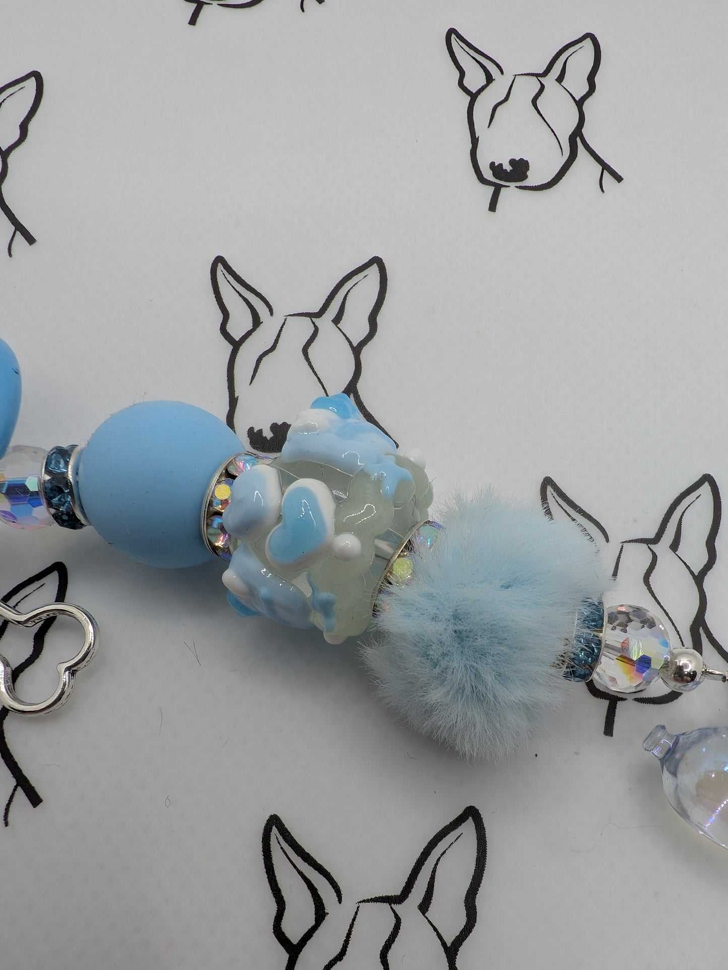Balloon Dog Keyring | Blue Hand Painted & Fluffy Beads | Cute Dog Keychain Gift