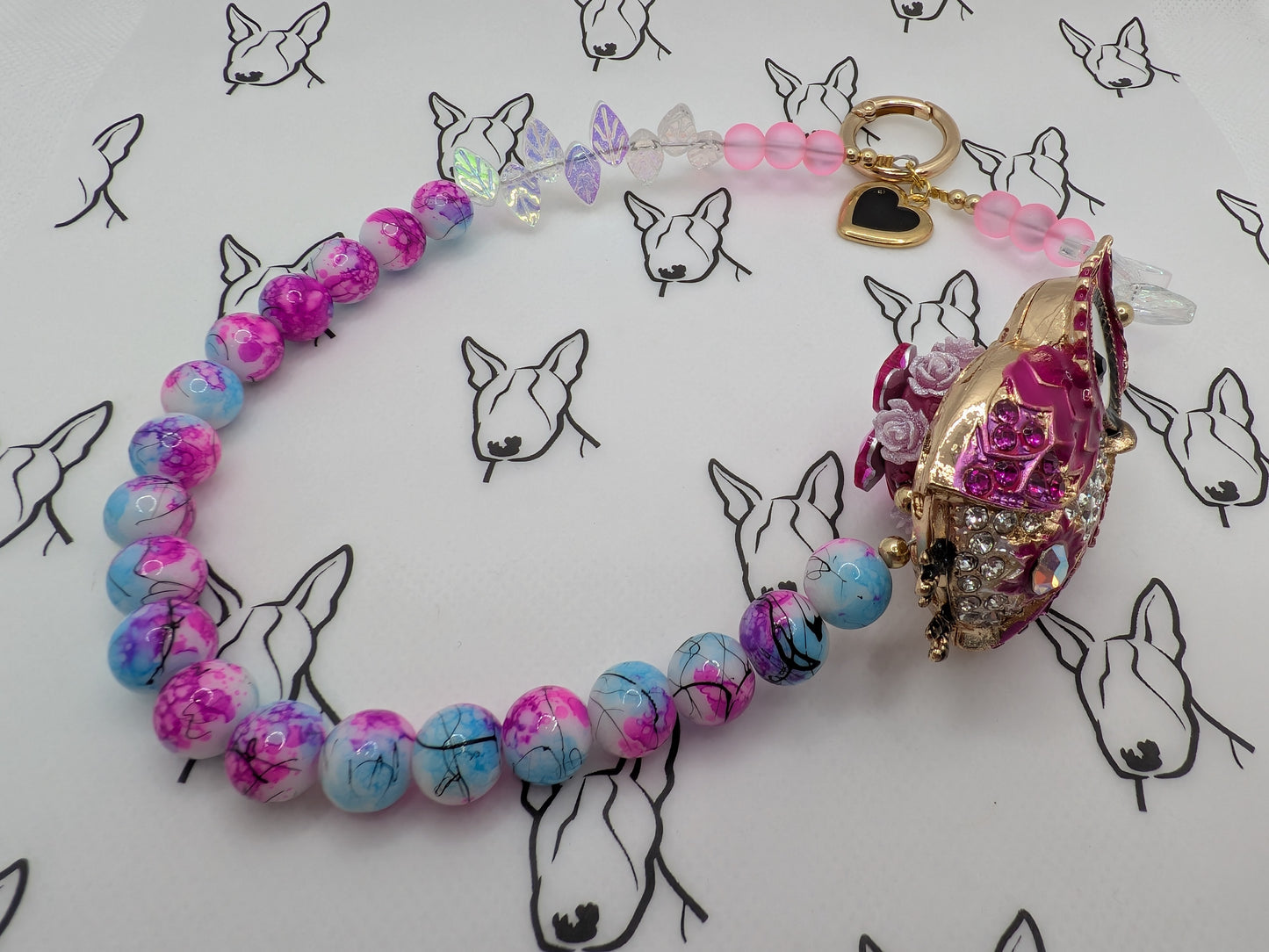 Pink Owl Phone Strap | Pink Glass Beads | Cute Phone or Bag Charm Gift