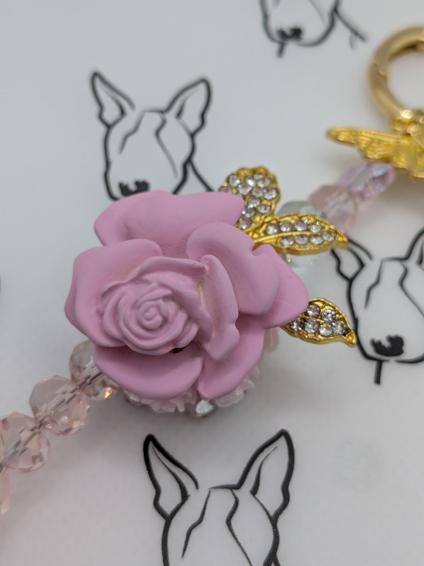 Pink Rose Phone Strap | Rose Bling Bead | Cute Phone or Bag Charm Gift