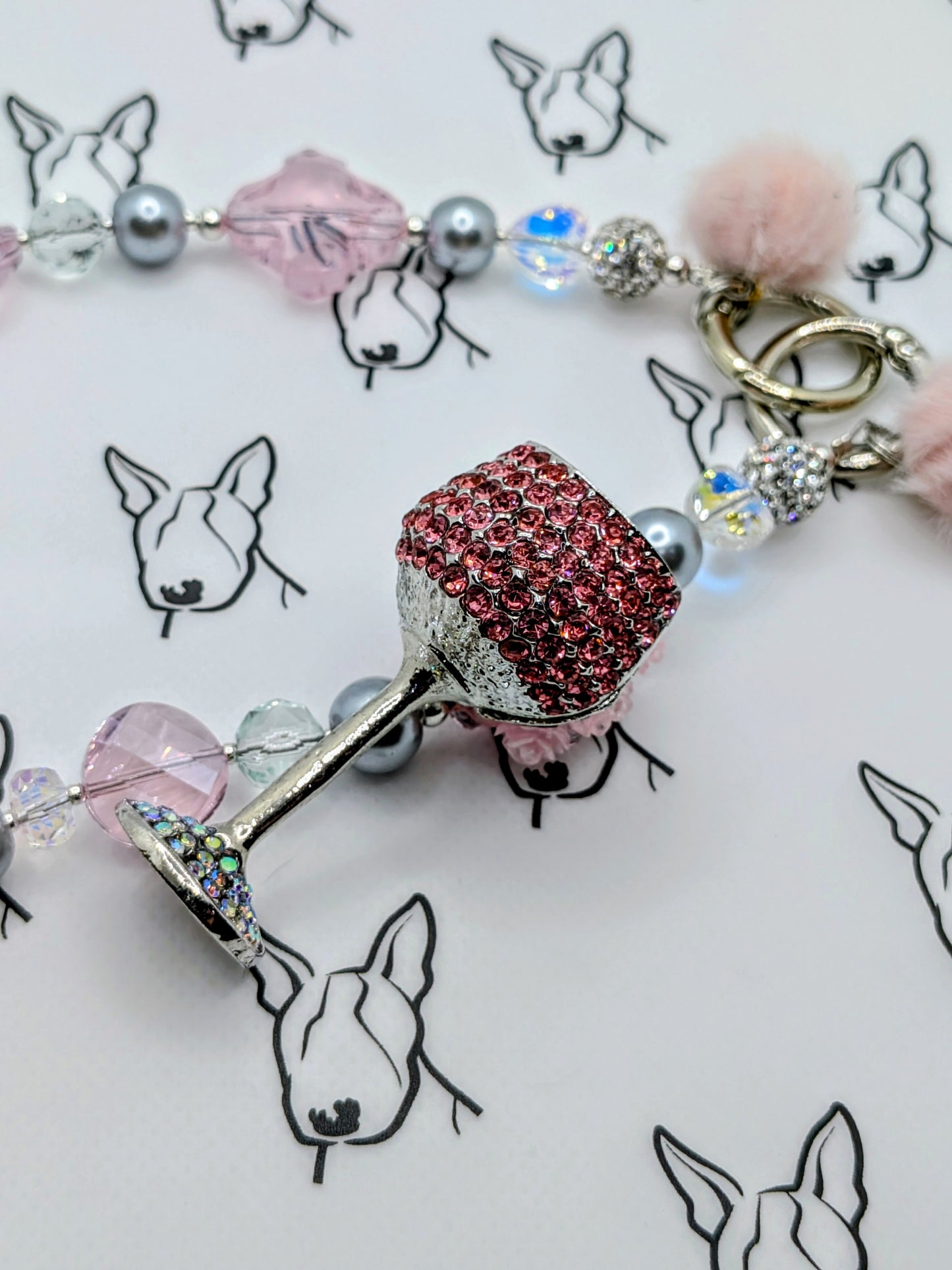 Pink Cocktail Glass Phone Strap | Pink & Pearl Glass Beads | Cute Phone or Bag Charm Gift