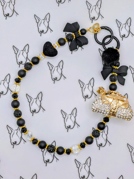 Sparkle Handbag Phone Strap | Matt Black Glass Beads | Cute Phone or Bag Charm Gift