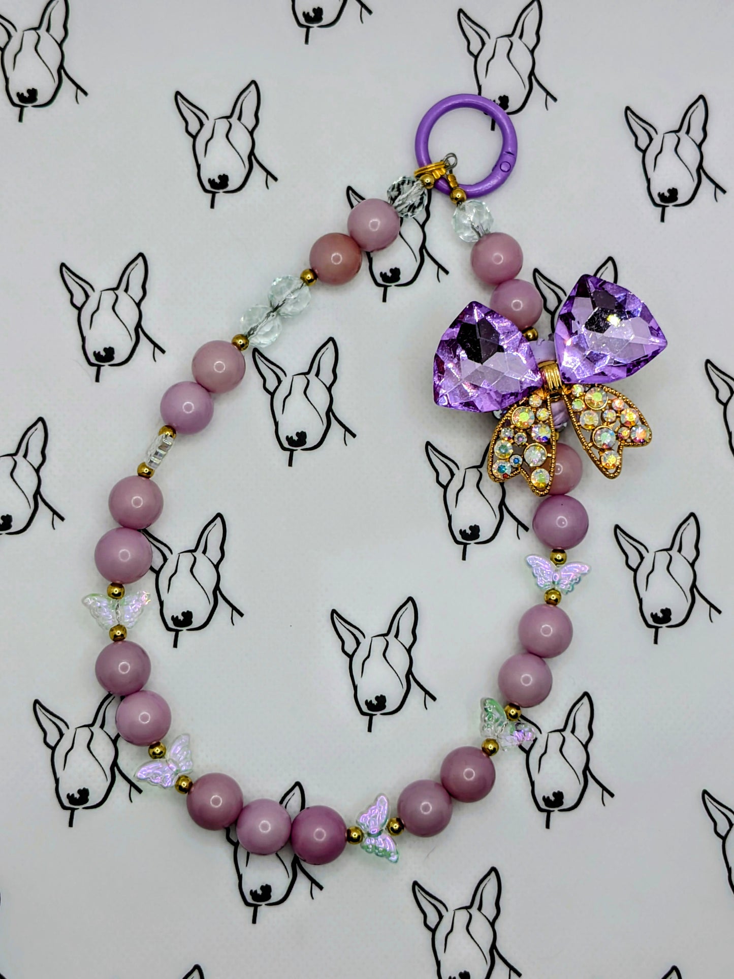 Bohdi Bead Phone Strap | Purple Bling Bow Charm | Cute Phone or Bag Charm Gift