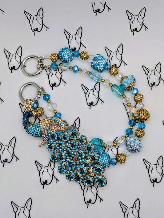 Sparkle Peacock Phone Strap | Blue & Gold Sparkle Beads | Cute Phone or Bag Charm Gift