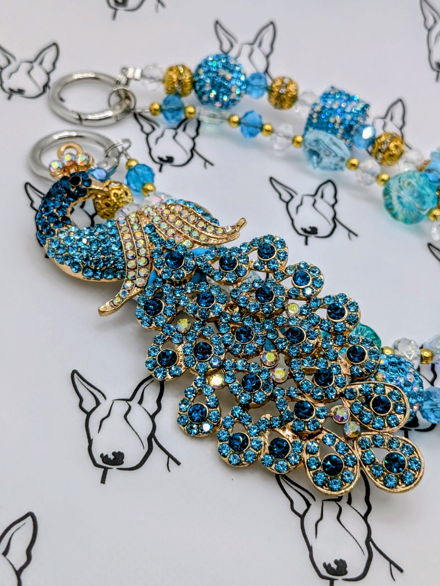 Sparkle Peacock Phone Strap | Blue & Gold Sparkle Beads | Cute Phone or Bag Charm Gift