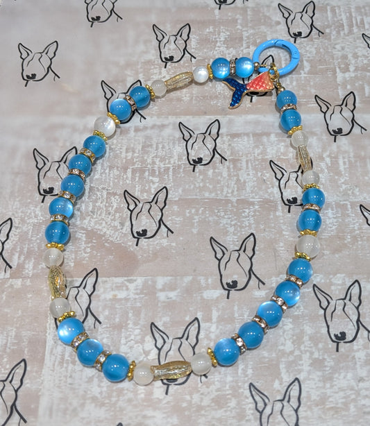 Ocean Theme Phone Strap | Blue Resin & Glass Fish Beads | Cute Phone or Bag Charm Gift