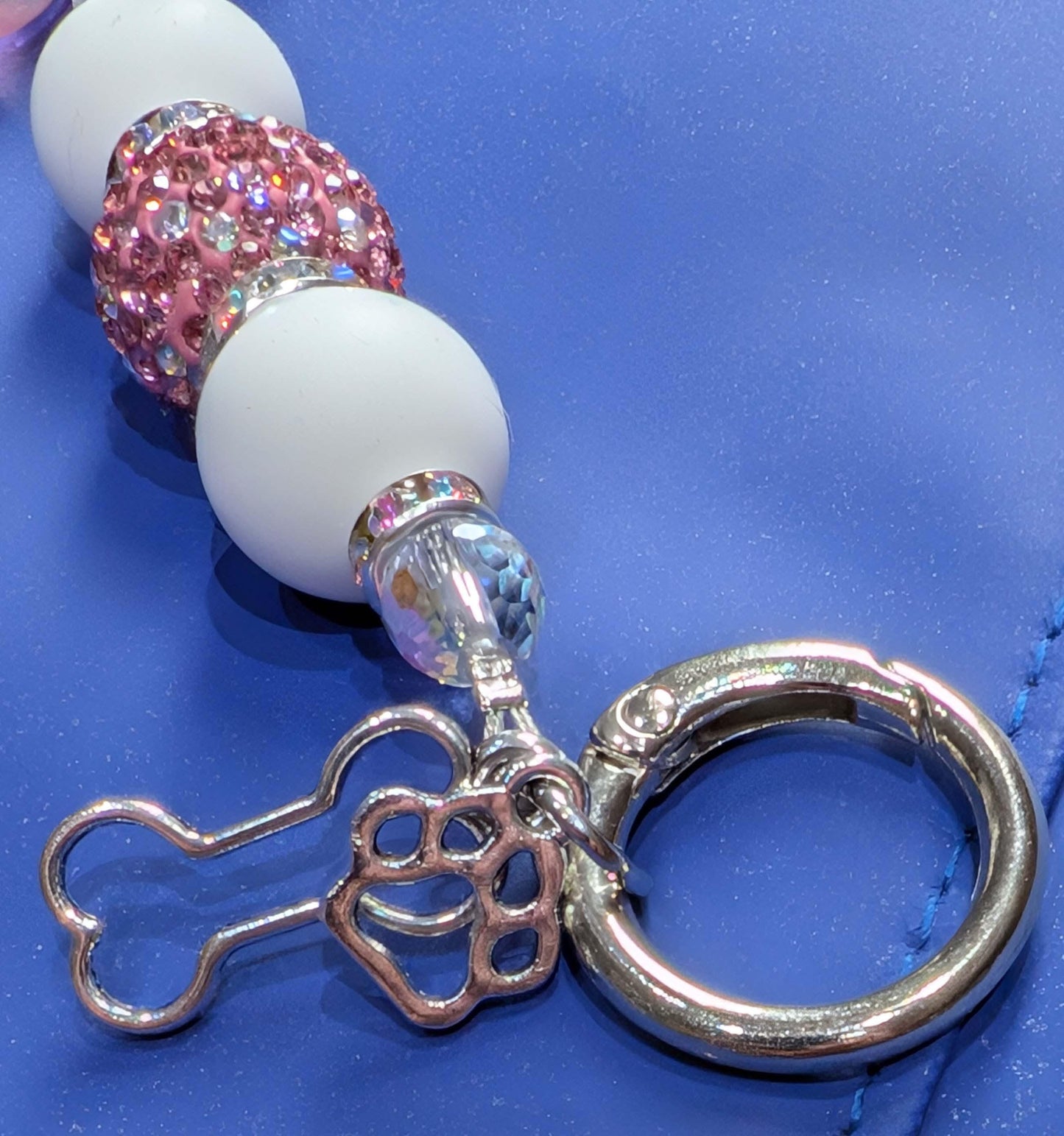 Handmade Beaded Dachshund Keyring / Bag Charm — Dark Green Suede Heart