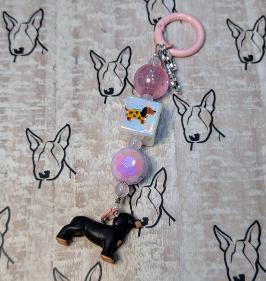 Handmade Beaded Dachshund Keyring / Bag Charm — Square Dachshund Bead