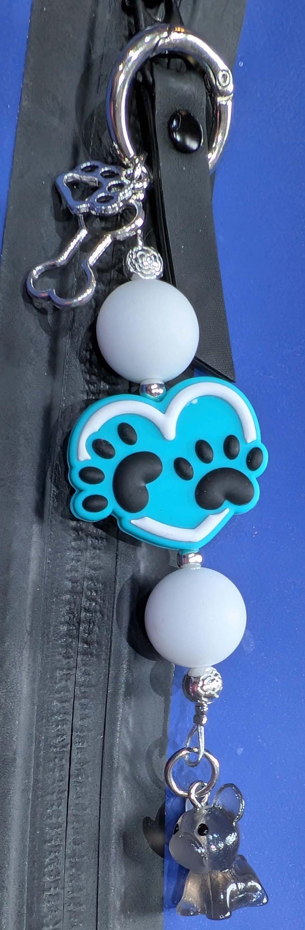 Handmade Beaded Frenchie Keyring / Bag Charm / Phone Charm — Big Heart