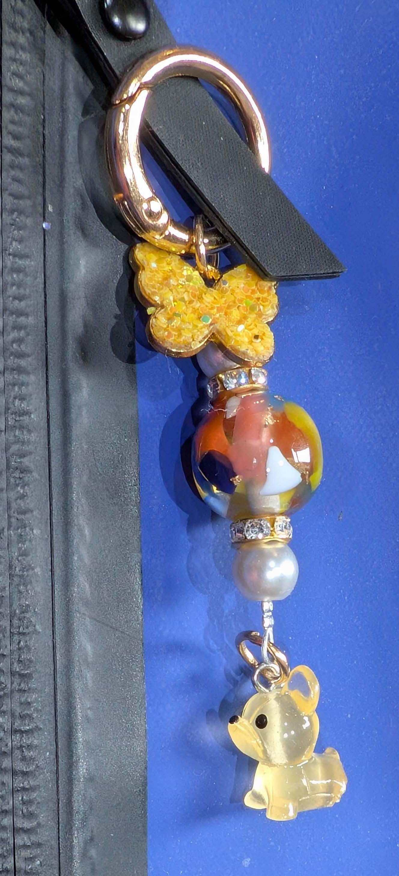 Handmade Beaded Dog Keyring / Bag Charm / Phone Charm — Multi Colour  — Frenchie