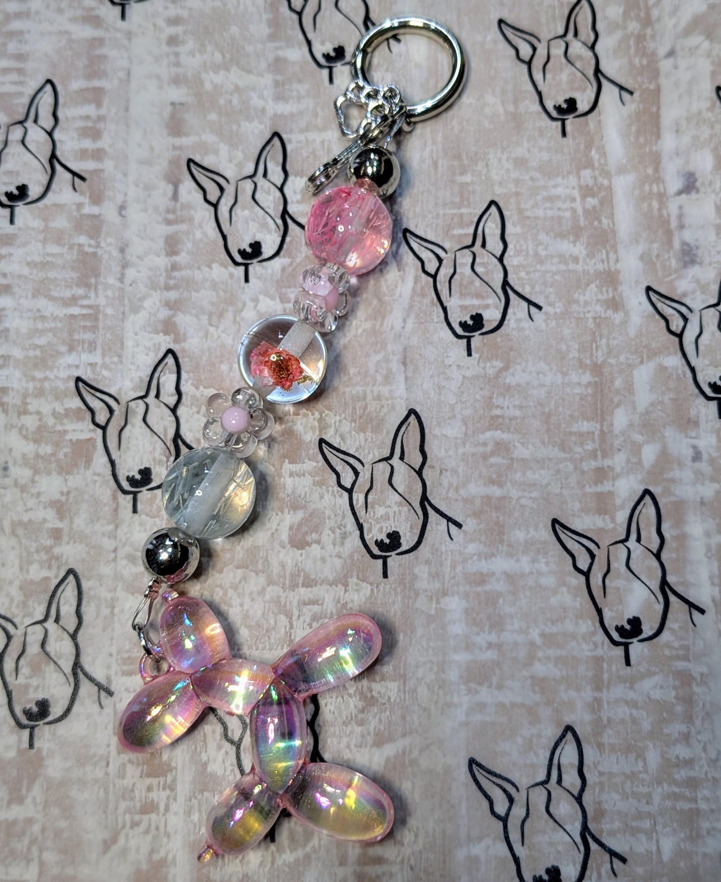 Handmade Beaded Keyring / Bag Charm / Phone Charm — Flowers — Balloon Dog