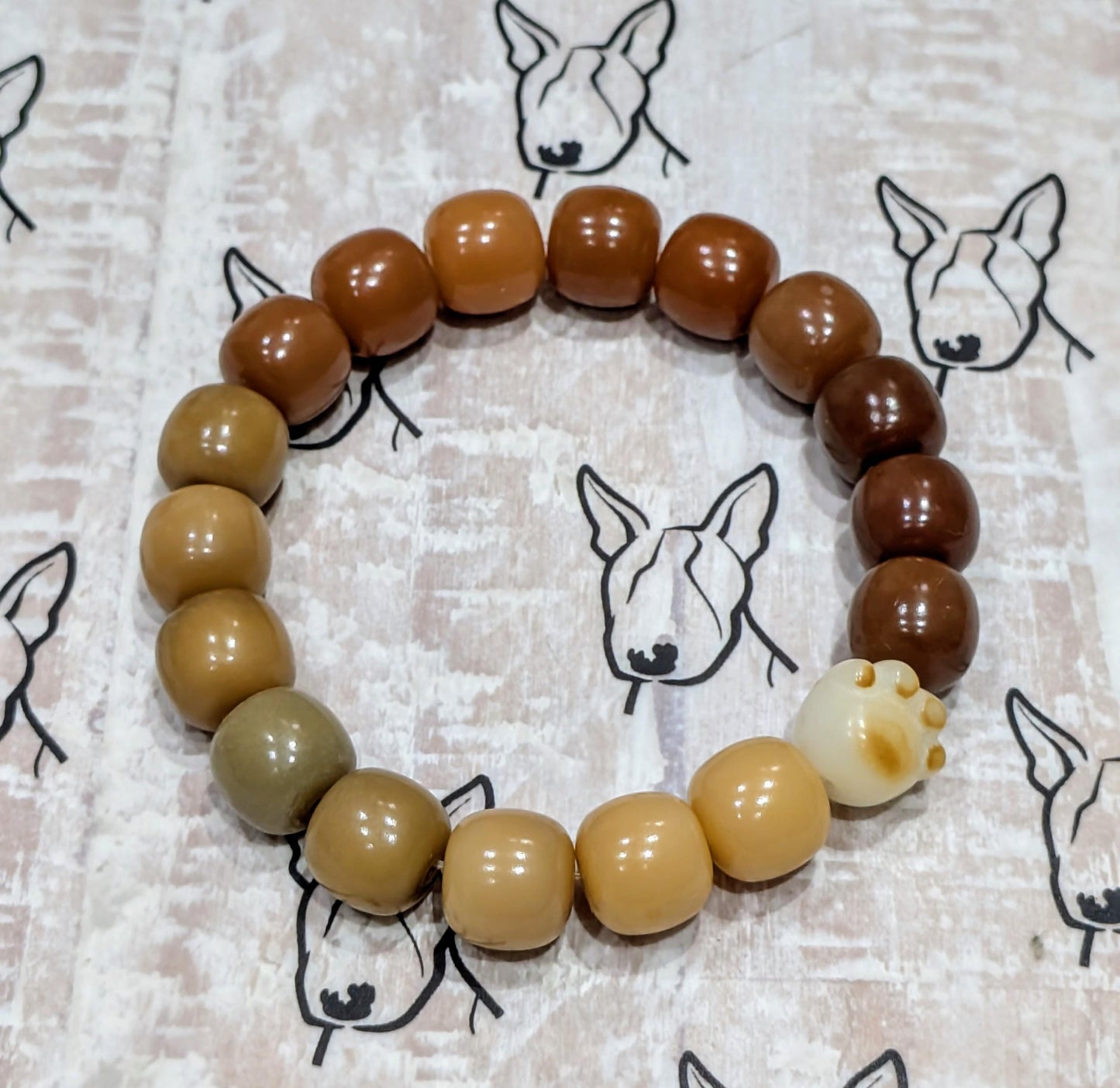 Handmade Bodhi Bead Bracelet — Shades of Brown with Paw Spacer