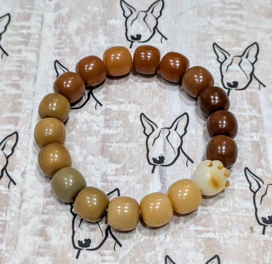 Handmade Bodhi Bead Bracelet — Shades of Brown with Paw Spacer