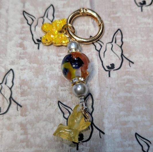 Handmade Beaded Dog Keyring / Bag Charm / Phone Charm — Multi Colour  — Frenchie