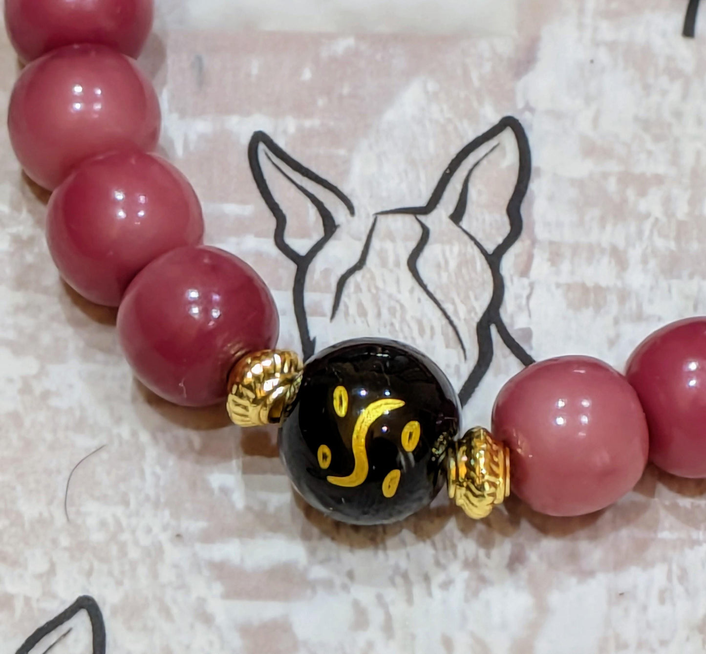 Handmade Bodhi Bead Bracelet — Rose Pink Barrel with Painted Glass Bead